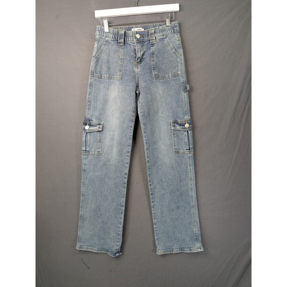 Blue Asphalt Womens Cargo Carpenter Jeans Blue Light Wash Size 3 Elastic Waist